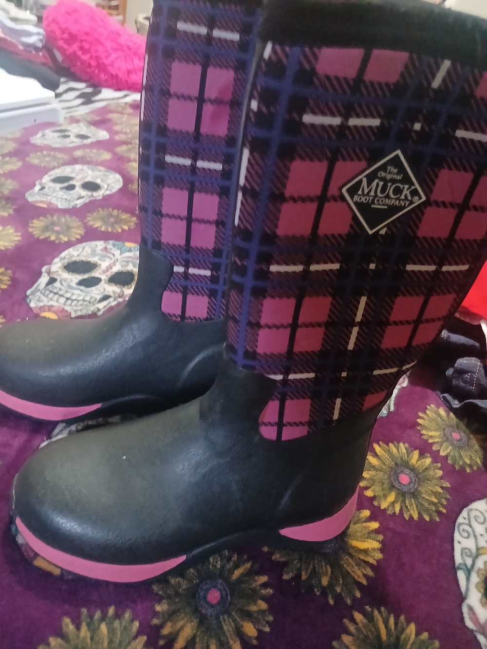 Size Y1 Muck Boot Company Kids Pink Plaid Rain & Snow Boots
